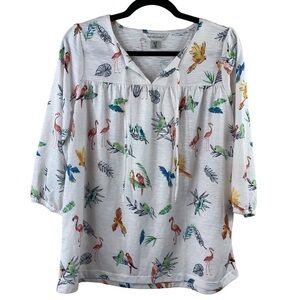 Christopher & Banks Women’s 3/4‎ Sleeve Bird Parrot Flamingo Shirt Size M 🦩 🦜